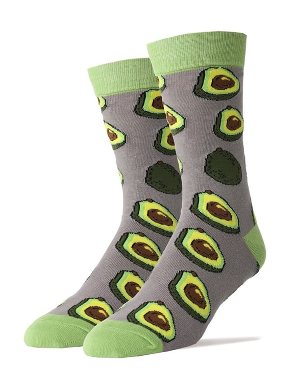 Men's Funny Novelty Crew Socks, Crazy Cool Fashion, Avocado Life, Shoe Size 8-13