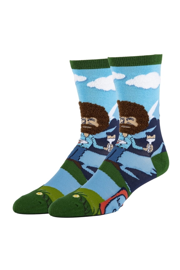 Mens Bob Ross Colorful Funny Cotton Crew Socks, Let’s get Crazy