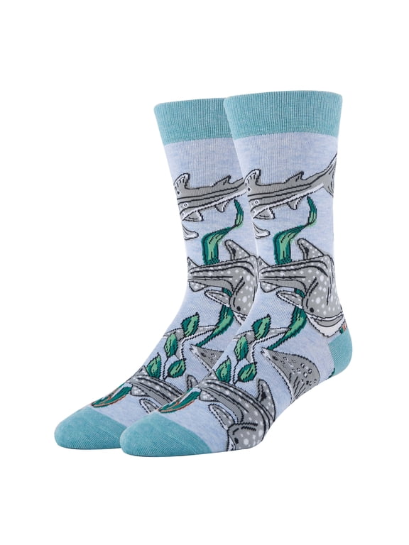 Mens Funny Novelty Cotton Crew Socks, Crazy Fun Silly Dress Socks, Dolphin Views, Size 8-13
