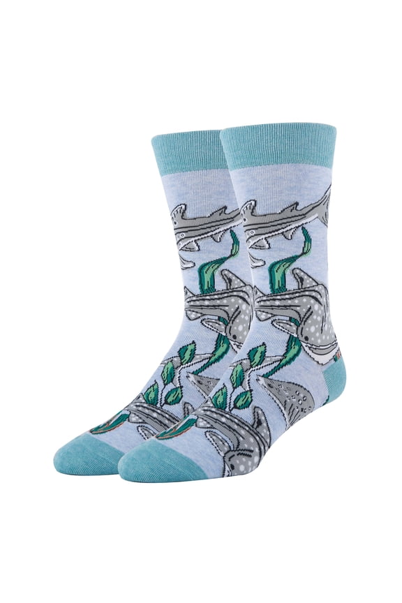 Mens Funny Novelty Cotton Crew Socks, Crazy Fun Silly Dress Socks, Dolphin Views, Size 8-13
