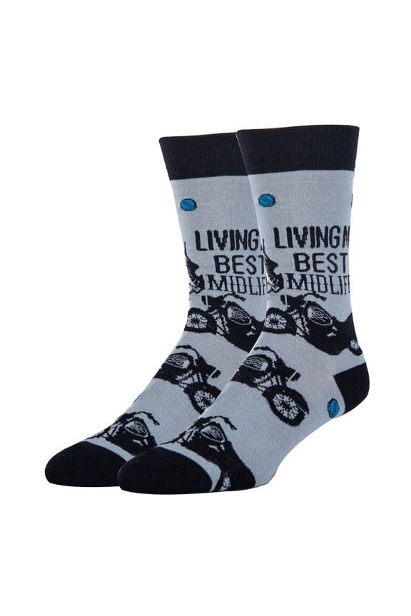 Mens Funny Novelty Cotton Crew Socks, Crazy Fun Silly Dress Socks, MidLife, Size 8-13