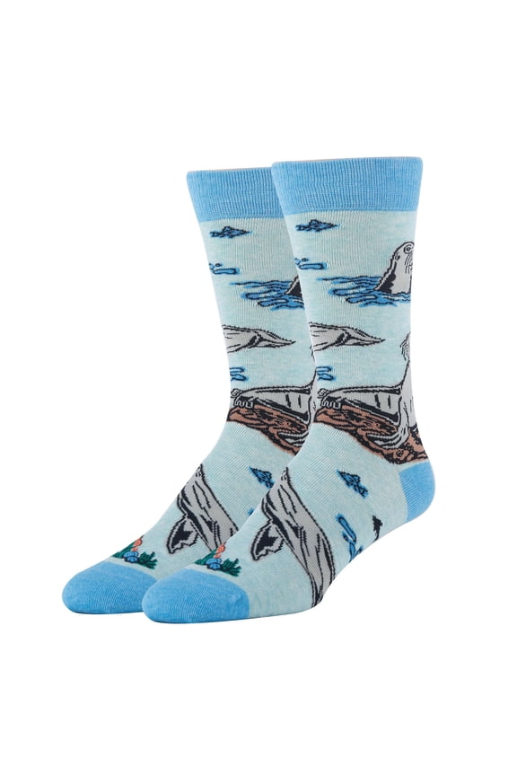 Mens Funny Novelty Cotton Crew Socks, Crazy Fun Silly Dress Socks, Sea Lion, Size 8-13