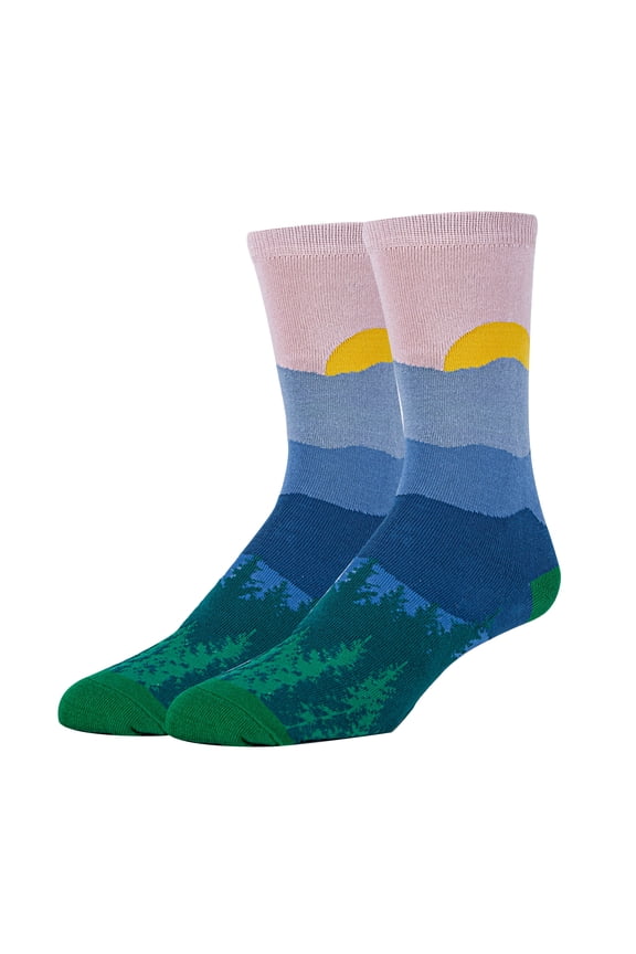 Mens Funny Novelty Cotton Crew Socks, Crazy Fun Silly Dress Socks, The Trail, Size 8-13