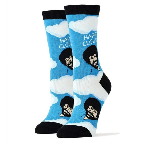Oooh Yeah Women's Funny Colorful Crew Socks Novelty Cool Cotton Socks, Bob Ross Happy Clouds, One Size