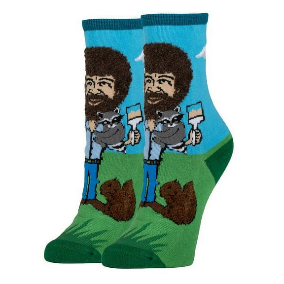 Oooh Yeah Women's Funny Colorful Crew Socks Novelty Cool Cotton Socks, Let's Paint Bob Ross, One Size