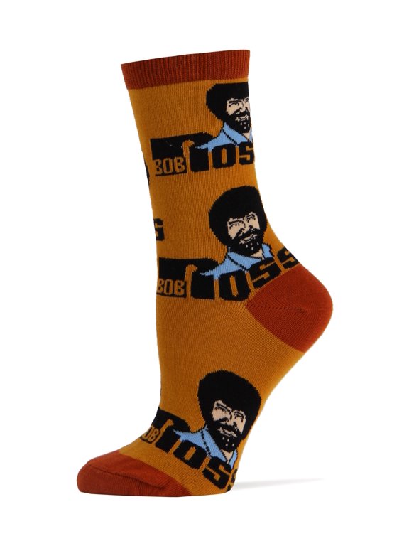 Women's Funny Colorful Crew Socks Novelty Cool Cotton Socks, Roll Em Bob Ross, One Size