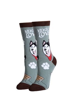 Women's Funny Crew Socks, Husky Love Getting Husky Meme, Grey, One Size
