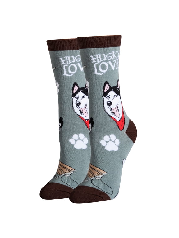 Women's Funny Crew Socks, Husky Love Getting Husky Meme, Grey, One Size