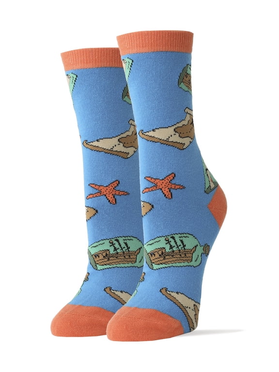 Women's Funny Novelty Crew Socks, Crazy Cool Fashion Socks, Message In A Bottle
