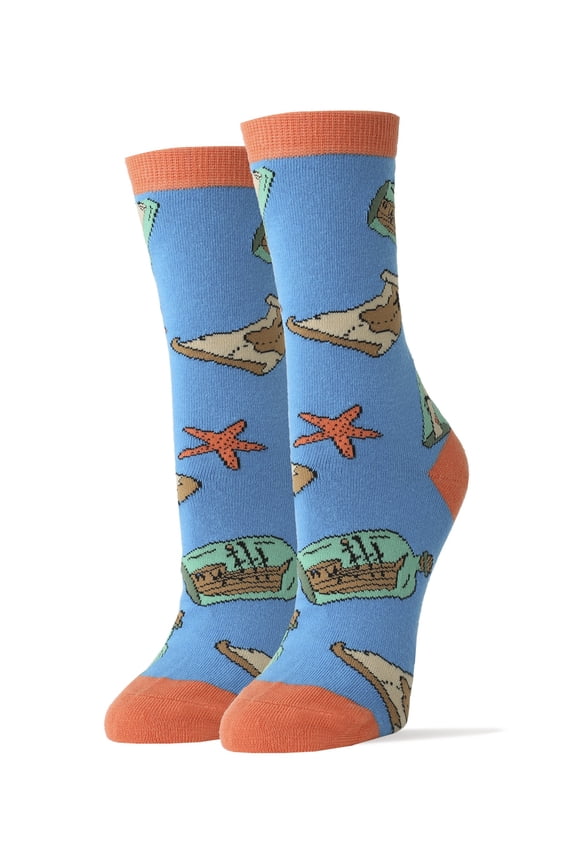 Women's Funny Novelty Crew Socks, Crazy Cool Fashion Socks, Message In A Bottle