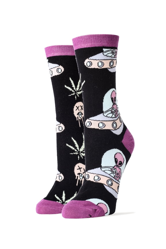 Women's Novelty Colorful Aliens Crew Socks, Funny Cool Fashion Socks, Spaced Out