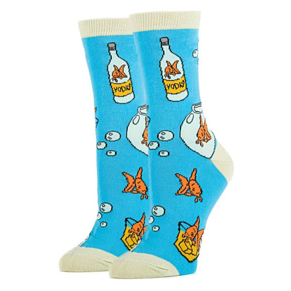 Oooh Yeah Women's Novelty Crew Socks, Funny Socks, Crazy Silly Socks, Cool Fashion Socks (Fish In A Bowl)