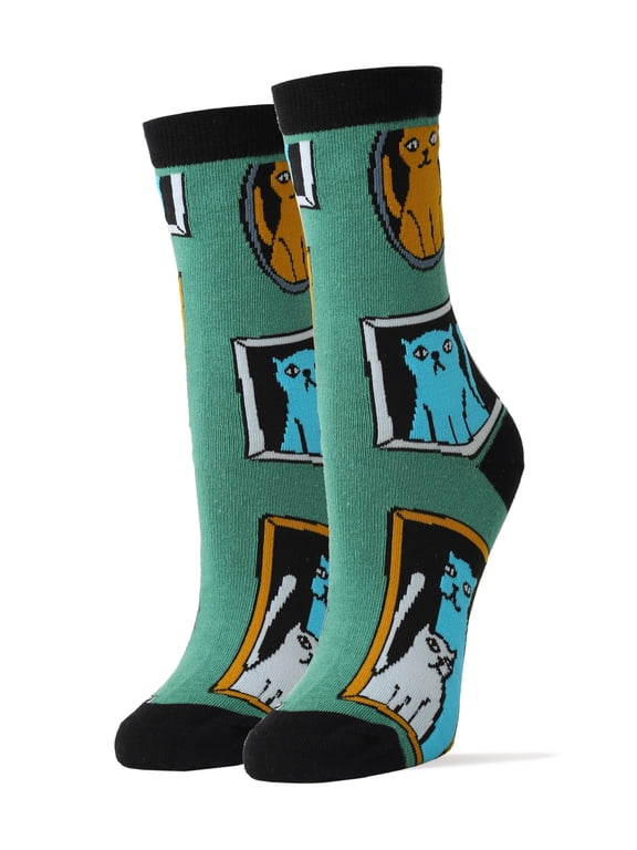 Women's Novelty Funny Crew Socks, Crazy Fashion Socks, Cat Frames, One Size