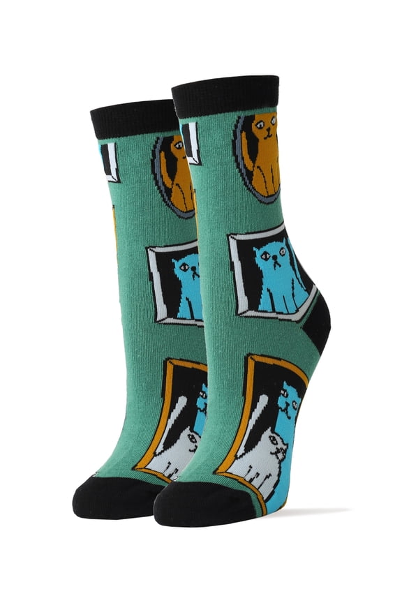 Women's Novelty Funny Crew Socks, Crazy Fashion Socks, Cat Frames, One Size