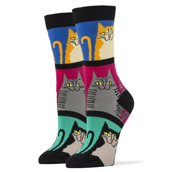 Oooh Yeah Womens Colorful Crew Socks, Mod Meow, Funny Cat Socks