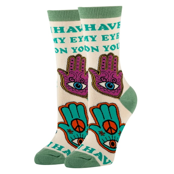 Oooh Yeah Womens Novelty Hamsa Crew Socks, Eye On You, Funny Dress Socks
