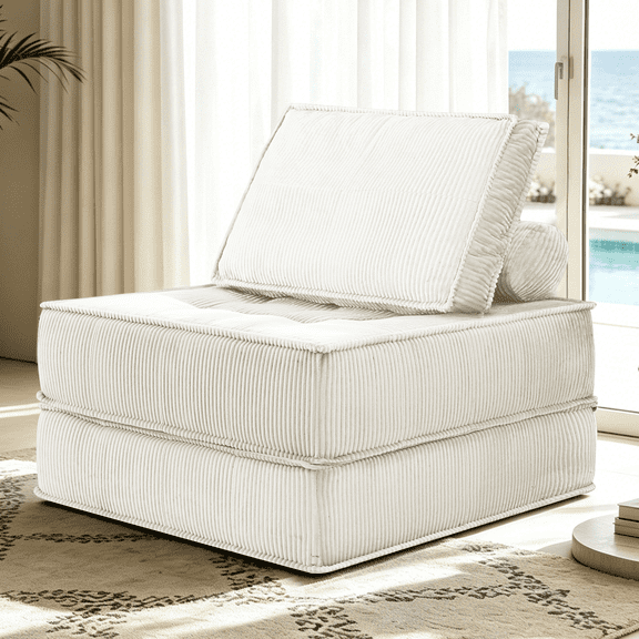 Oooh life Convertible Floor Sofa Bed with Fixed-Shape Frame, Single Seater Boneless Modular Sectional Sofa, No Assembly Required Compression Sofa for Living Room Bedroom White