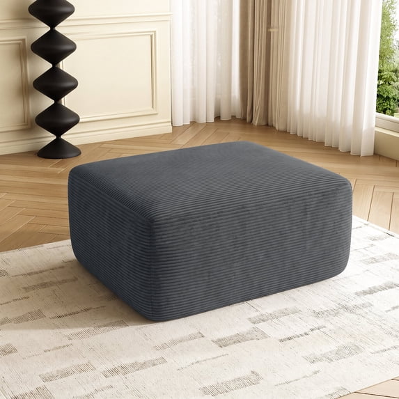 Oooh life Oversized Ottoman Bench for Bedroom, Footrest Ottoman & Accent Seat, Gray Corduroy Ottoman, Low Profile Ottoman Foot Rest