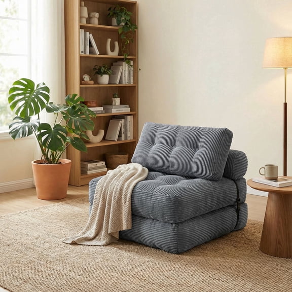 Oooh life Gray Convertible Floor Sofa Bed 3-in-1 Foldable Sleeper Chair for Small Spaces, Minimalist Guest Bed for Apartment & Dorm No Assembly Required