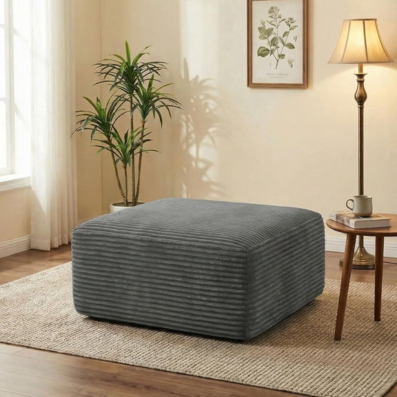 Oooh life Ottoman for Living Room, Extra Seating & Footrest Ottoman, Soft Oversized Ottoman Footrest, Ready to Use, Gray Floor Oversized Ottoman Bench