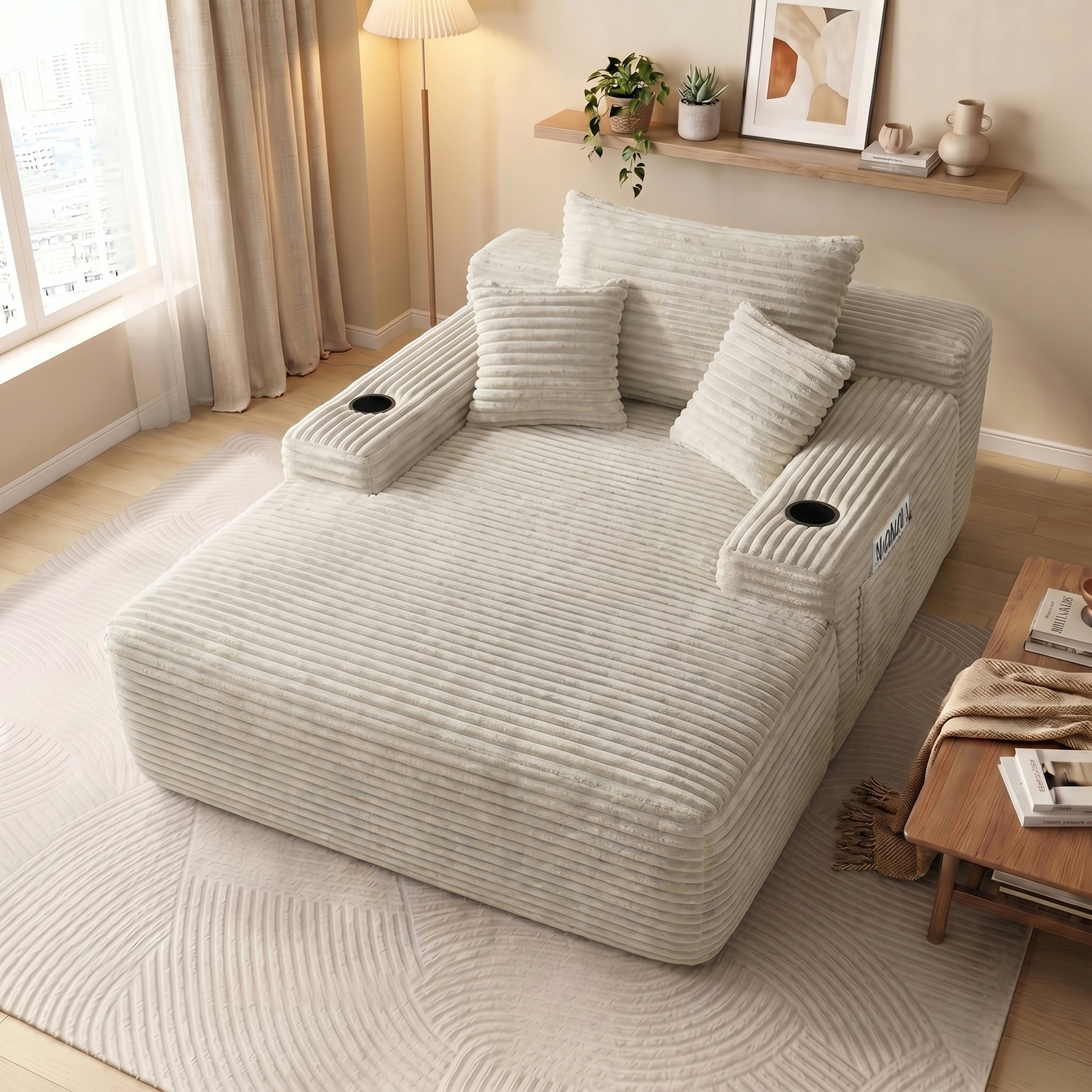 Oooh Life Oversized Convertible Floor Chair Bed 65 Inch Plush Lounge Sofa With Cup Holders Cozy Indoor Sleeper Couch Beige: Reviewed for Real Life
