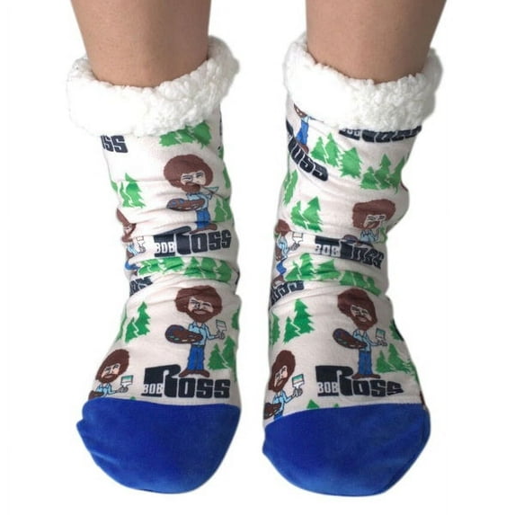 OoohGeez Cozy Sherpa Slipper for Men's & Women's,Fluffy Fuzzy Grippers Socks, All Happy Trees, S/M