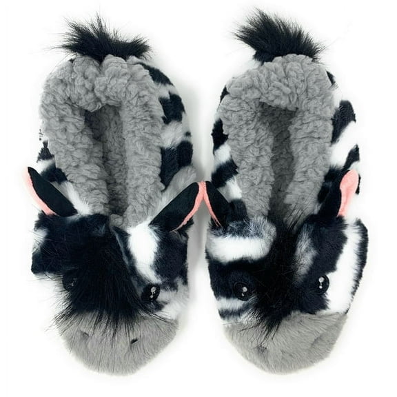 OoohGeez Kids Funny Animal Slipper Socks, ZZ Zebra, Fuzzy House Non-Slip Grip Socks