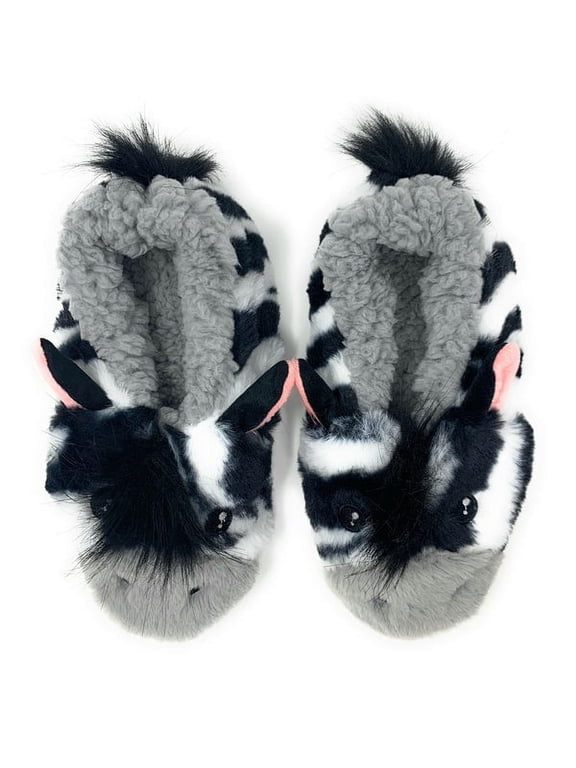 OoohGeez Kids Funny Animal Slipper Socks, ZZ Zebra, Fuzzy House Non-Slip Grip Socks