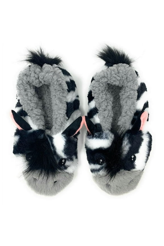 OoohGeez Kids Funny Animal Slipper Socks, ZZ Zebra, Fuzzy House Non-Slip Grip Socks
