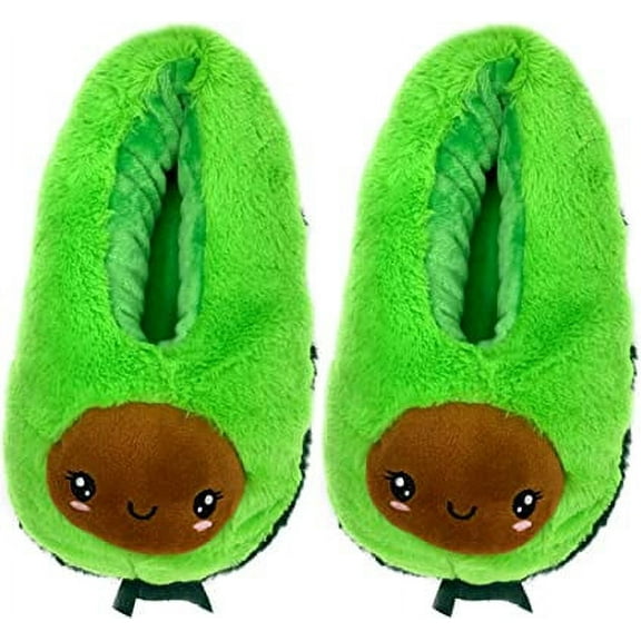 OoohGeez Kids Fuzzy Avocado Slippers, Cute Funny Cozy Non-Slip House Shoes for Boys & Girls, Avocuddle