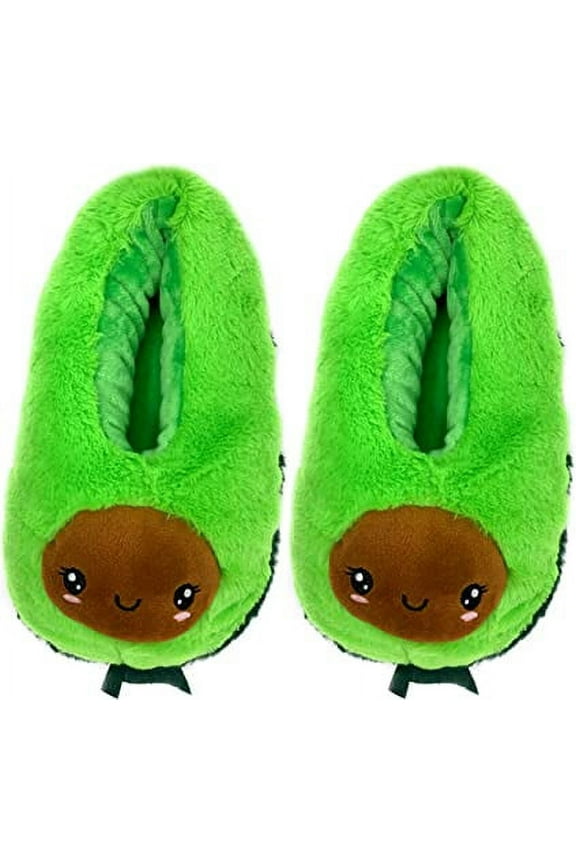 OoohGeez Kids Fuzzy Avocado Slippers, Cute Funny Cozy Non-Slip House Shoes for Boys & Girls, Avocuddle