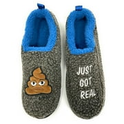 OOOH GEEZ OoohGeez Mens Emoji Poop Slippers, Fuzzy Cozy Indoor Outdoor Slipper w Grippers, Got Real, Large