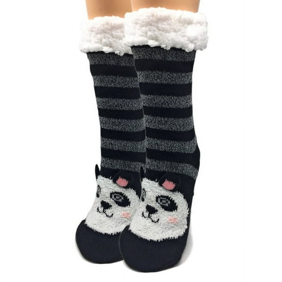 OoohGeez Women's House Sherpa Cute Animal Slipper,Fluffy Fuzzy Grippers Socks, Panda Panda