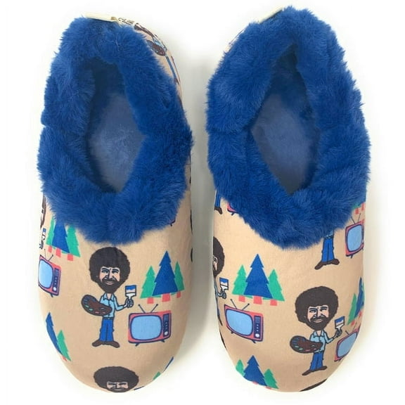 OoohGeez Womens Cozy Fuzzy Sherpa Slippers, Bob Ross TV, Funny Non Slip House Shoes, S
