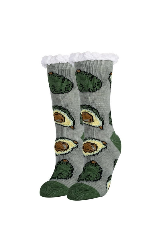 OoohGeez Womens Cozy Non-Slip Glows in Dark Slipper Socks, Avocado Life, Funny Sherpa Crazy Slippers