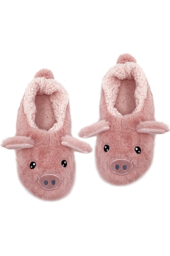 OoohGeez Womens Funny Fuzzy Slippers, Pink Steps, Cozy Cute House Shoes with Grippers, M