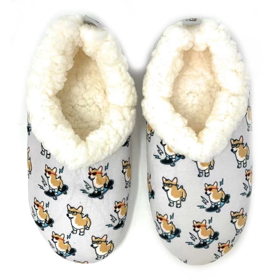 OoohGeez Womens Funny House Animal Slippers, Corgi Boi, Fluffy Cozy Shoes with Grippers, S