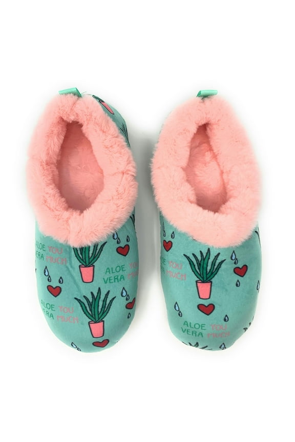 OoohGeez Womens Funny House Fluffy Fuzzy Sherpa Slipper with Grippers, Aloe You, L