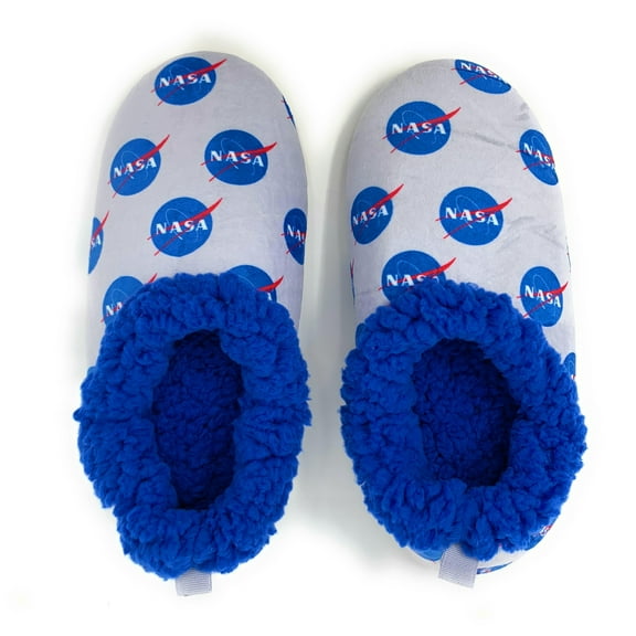 OoohGeez Womens Funny House Fluffy Sherpa Slipper with Grippers, Blast off NASA, L