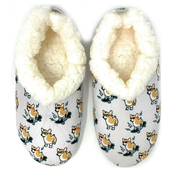 OoohGeez Womens Funny House Slippers, Corgi Boi, Fluffy Cozy Shoes with Grippers, M (Size 7-8)