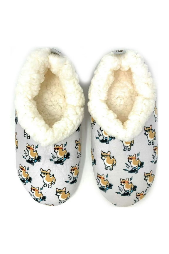 OoohGeez Womens Funny House Slippers, Corgi Boi, Fluffy Cozy Shoes with Grippers, M (Size 7-8)