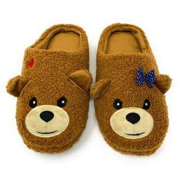 OoohGeez Womens Fuzzy Animal Slip On Slippers, Bear Hug, Funny Non Slip House Shoes, L