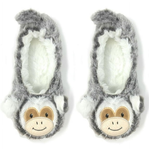OoohGeez Womens Fuzzy Plush Travel Portable Slipper Socks, Funny Animal House Shoes, Monkey Around, L
