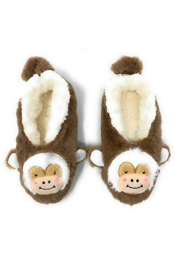 OoohGeez Womens Slippers Funny Animal House Fluffy Sherpa Cute Slipper with Grippers, Let's Monkey, S