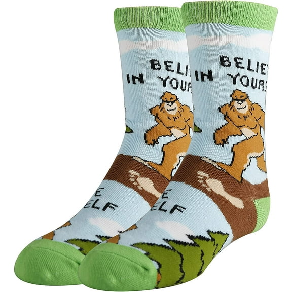 OoohYeah Kids Funny Crew Socks, Believe, Novelty Cotton Socks for Boys & Girls
