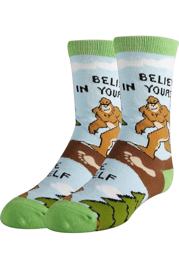 OoohYeah Kids Funny Crew Socks, Believe, Novelty Cotton Socks for Boys & Girls