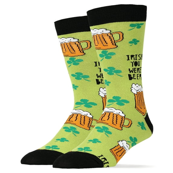 OoohYeah Men's Colorful Crew Socks, Irish Beer & Shamrock, Funny Lucky Cotton Socks