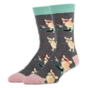 OoohYeah Men's Funny Colorful Crew Socks, Corgi Boi, Novelty Cotton Socks, One Size