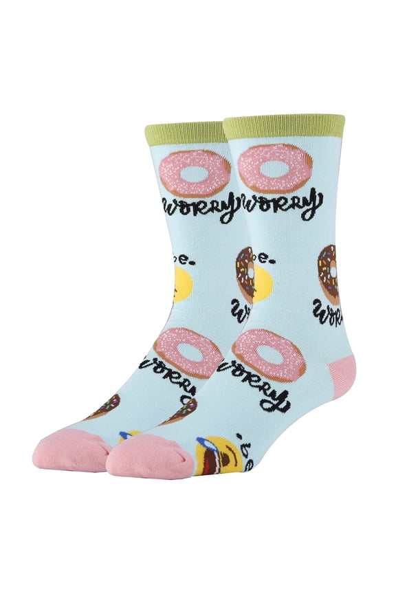 OoohYeah Men's Funny Crew Socks, Novelty Cool Cotton Socks, Donut Worry, Shoe Size 8-13