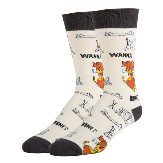 OoohYeah Men's Funny Doggy Crew Cotton Socks, Wanna Bone, Colorful Causal Socks, One Size